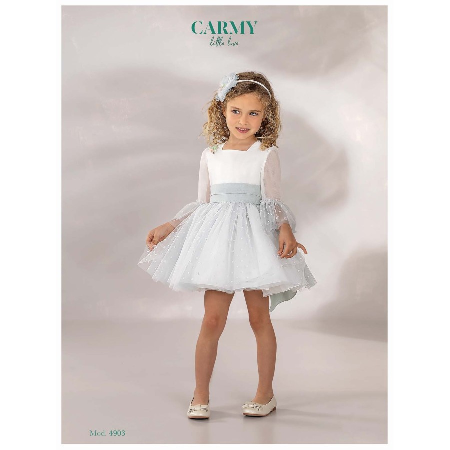 VESTIDO CEREMONIA EN TUL TOPOS FLOCADO, REFERENCIA 4903,ALTA COSTURA,GUGGOS,SERVICIO 30 DIAS