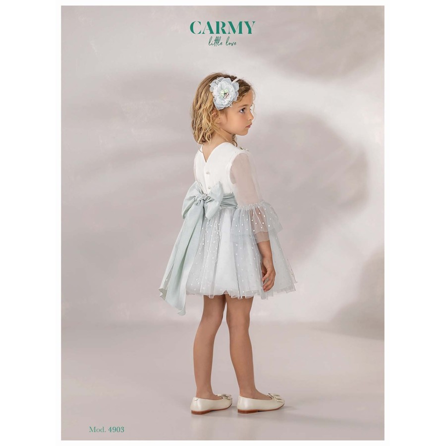 VESTIDO CEREMONIA EN TUL TOPOS FLOCADO, REFERENCIA 4903,ALTA COSTURA,GUGGOS,SERVICIO 30 DIAS