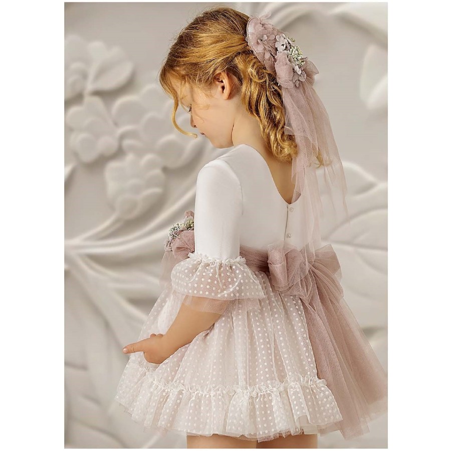 VESTIDO CEREMONIA EN GASA Y TUL DE BODOQUES BROCADO-REFERENCIA 5909--ALTA COSTURA-GUGGOS