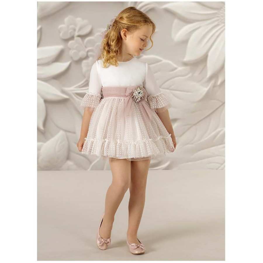 VESTIDO CEREMONIA EN GASA Y TUL DE BODOQUES BROCADO-REFERENCIA 5909--ALTA COSTURA-GUGGOS