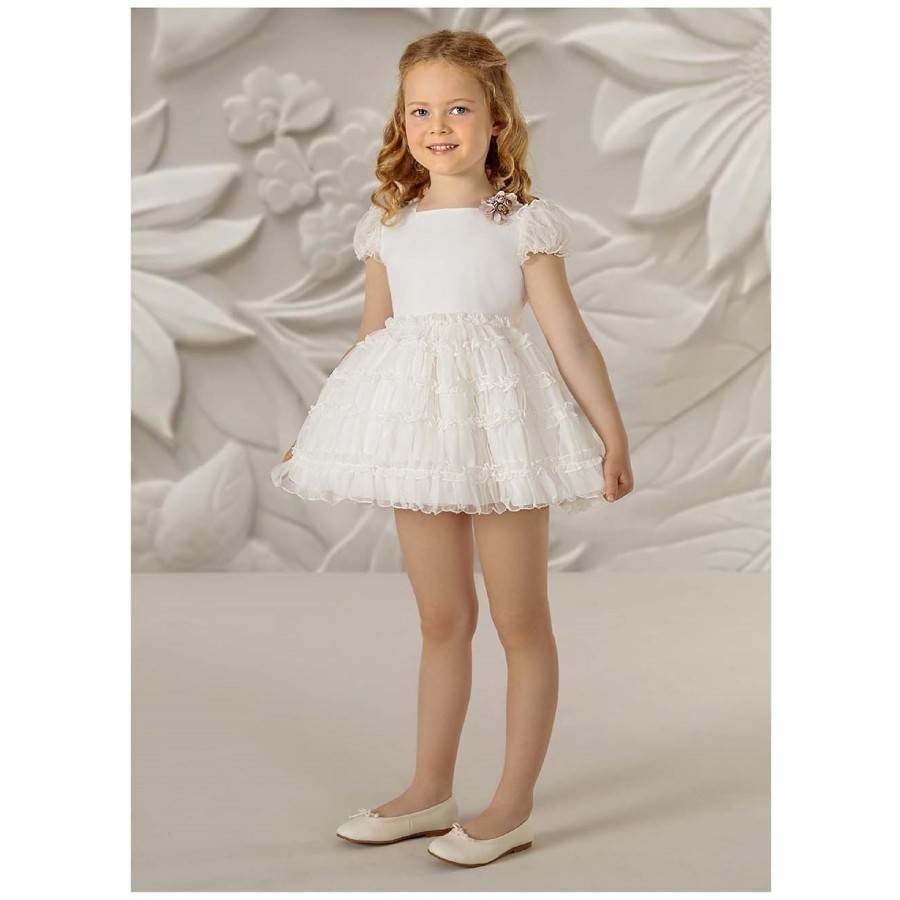 VESTIDO CEREMONIA EN ROGANZA RAYADA Y TUL-REFERENCIA 5911-ALTA COSTURA-GUGGOS