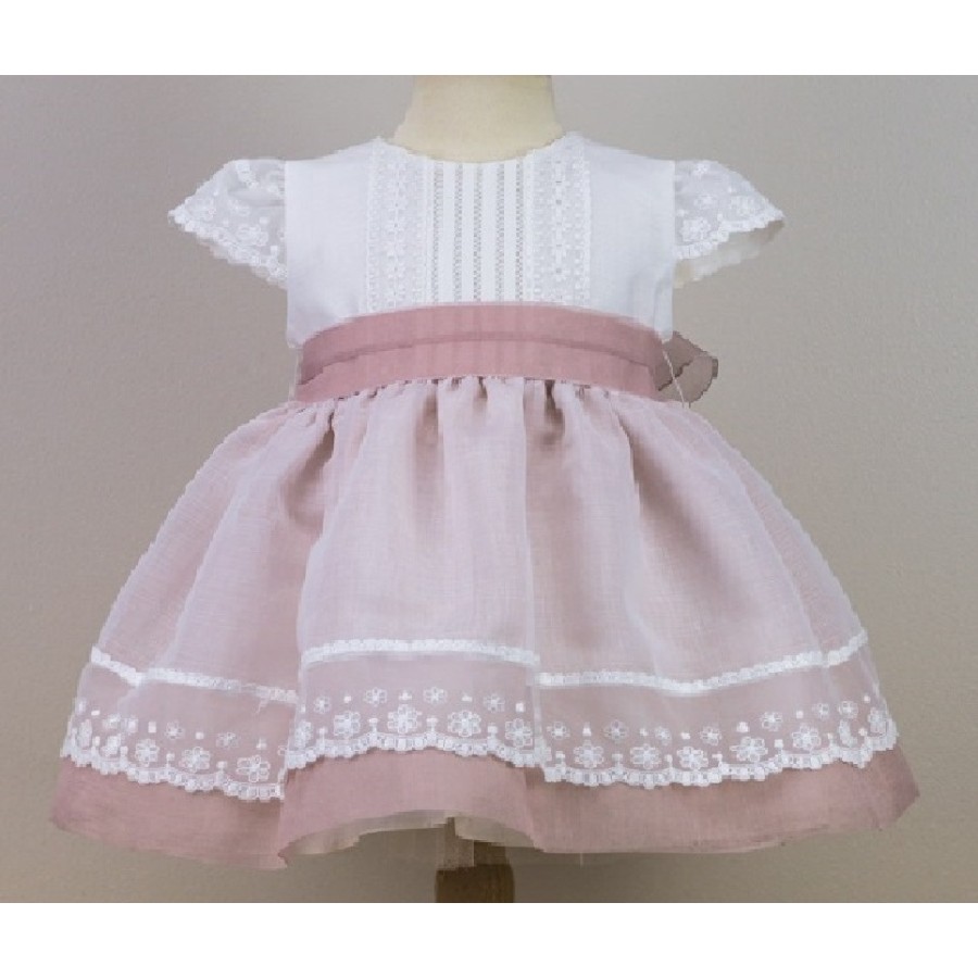 VESTIDO BAUTIZO Y CEREMONIA EN BATISTA INGLESA Y ENCAJE-REFERENCIA 477-ALTA COSTURA-GUGGOS